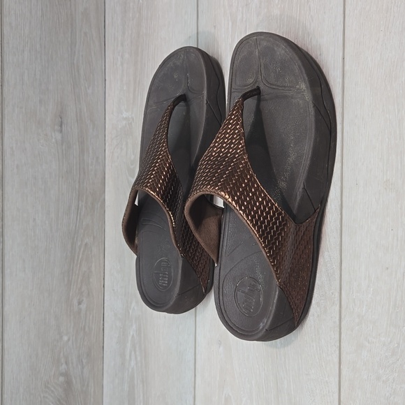 Fitflop Women Lulu T strap Leather Slide Wedge Sandals shoes sz 8 - Picture 2 of 11